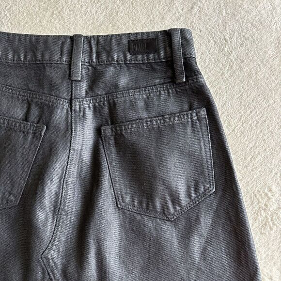 Skirt PAIGE High Waist Aideen Mini Skirt Black Gray Raw Metallic Edge Sz 24‎ - Picture 8 of 10